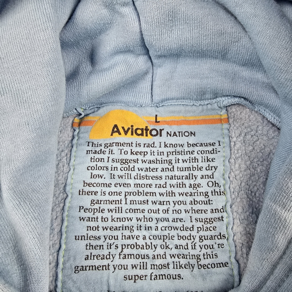 Aviator Nation Bolt Stripe Relaxed Cropped Hoodie Sweatshirt Sky Blue Large - Picture 12 of 14